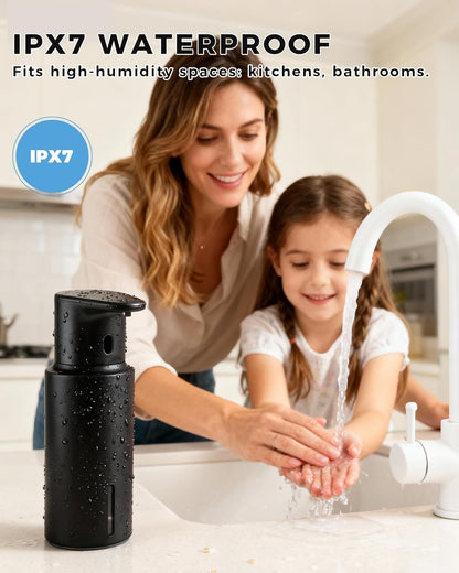 Automatic Liquid Soap Dispenser Touchless, 304 Stainless Steel Bottle Body &16.2oz/480ml Rechargeable, 3 Adjustable Liquid Levels, IPX7 Waterproof, for Kitchen Bathroom, Stainless Steel