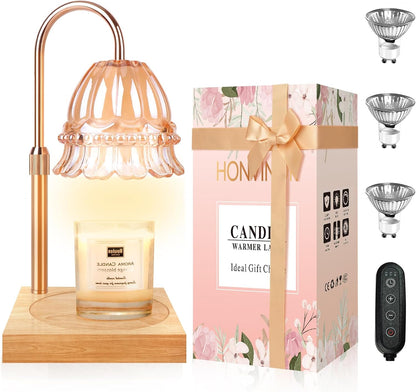 Candle Warmer Lamp with Timer & Dimmer, Candle Warmer Height Adjustable, Fits All Jar Scented Candles, Candle Lamp with 3 Bulbs, Charming Gift Box with Ribbon for Gifting