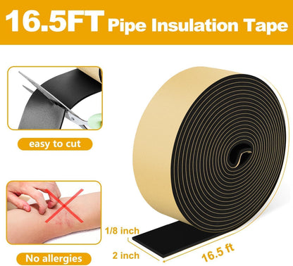 DEMEDO Pipe Insulation Tape, Pipe Wrap Insulation Foam Tape Self Adhesive, Outdoor Water Pipe Insulation Roll for HVAC, AC Line Insulation, 2 inch x 16.5 FT Heat Tape for Water Pipe, White