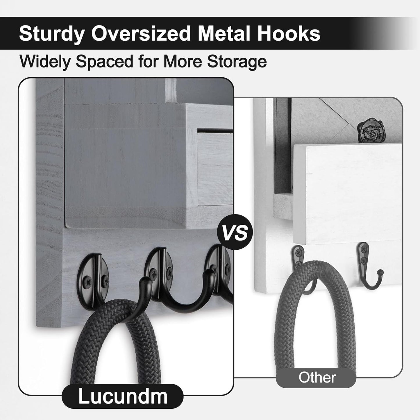 Key Holder Wall Mount, Mail Holder with Storage Drawer and 5 Key Hooks for Coat, Dog Leash, Home Decor Rack, House Accessories, Entry Way Organizer