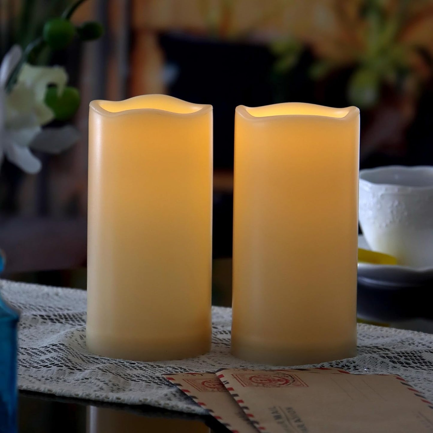 CANDLE CHOICE Waterproof Outdoor Battery Operated Flameless Candles with Remote Timer Plastic Flickering Fake Electric LED Pillars for Lantern Garden Wedding Christmas Decorations 3x4 Inches 3 PCS