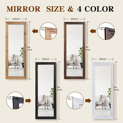 Full Length Mirror 65"x22" with Stand Solid Wood Frame Floor Large Mirror for Living Room, Bedroom Hanging Standing or Leaning Wall-Mounted, New Black