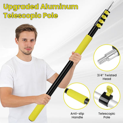 26FT High Reach Cobweb Duster with Extension Pole, Spider Web Brush for Cleaning with 5-20FT Telescopic Pole, 8" Larger Extendable Duster for High Indoor & Outdoor Webs