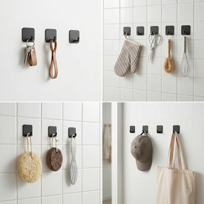 Stainless Steel Adhesive Wall Hooks for Hanging, Heavy Duty Waterproof Stick On for Bathroom Kitchen Shower, Self Adhesive for Towels, Keys, Hats, Robes - 8 Pack (White and Black)