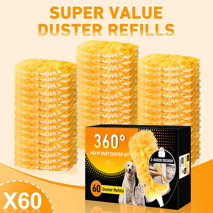6 ft Heavy Duty Extendable Duster Handle with 50 Refills for Swiffer Duster, 360° Multi-Surface Dusters with 4X Cleaning Power for Home, Ceiling Fans, Windows, Dusting Hard-to-Reach Areas (Orange)