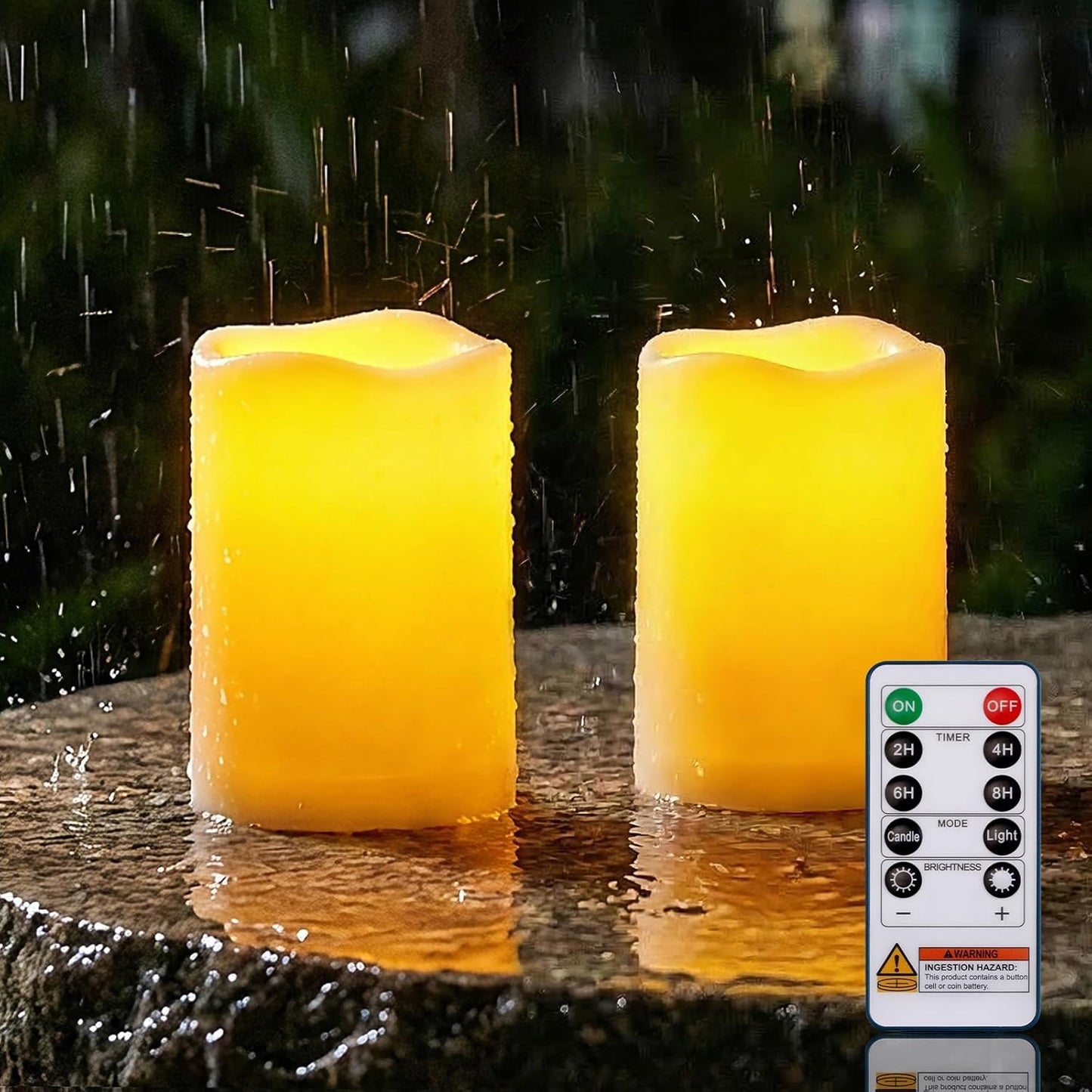 Homemory 3 Pack Flameless Candles, Outdoor Waterproof, Battery Operated LED Pillar Candles with Remote Control and Timer, Plastic, Long Lasting，4”5”6”