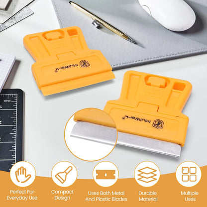 MulWark Razor Blade Scraper | 2 Handles Razor Scraper Set With Extra 12pcs Blades Heavy Duty Paint & Glass Scraper Tool With Extendable Handle for Windows, Oven Cleaning & Surface Prep