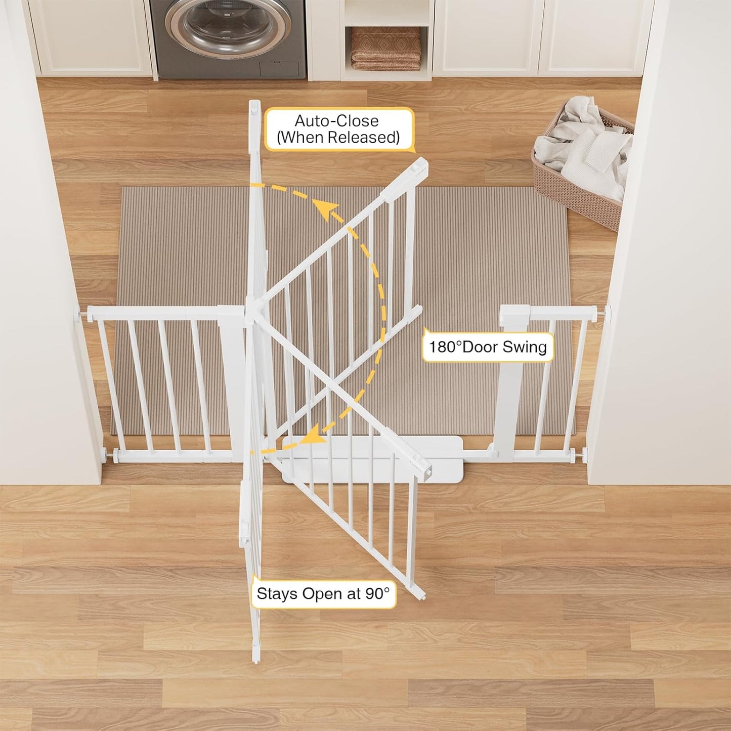 Cumbor 29.7-48" Baby Gate for Stairs, Mom's Choice Awards Winner-Dog Gate for Doorways, Auto Close Safety Pet Gate for Dogs Indoor, Easy Install Pressure Mounted Child Gate with Walk Thru Door, Brown