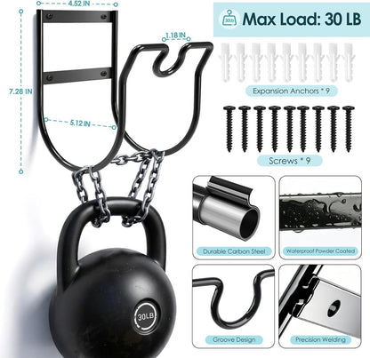 Hose Hanger Wall Mount, Metal Garden Hose Holder with Nozzle Groove for Outside Inside Water Hoses Extension Cords Air Lines, Black, 1 Pcs