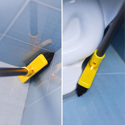 Grout Brush with Long Adjustable Handle - Telescopic, Rotation Tile Grout Cleaning Tool, V-Shape Shower Scrubber Cleaner Stiff Bristle for Cleaning Bathrooms Tile Floors, Baseboards and Corners - 59in