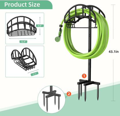 Garden Hose Holder Reel, Upgraded Metal Hose Reels Holds 150ft Hose, Heavy Duty Freestanding Water Hose Holders, Detachable Hose Storage Hanger for Outside - Fan-Shaped