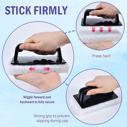 YoleShy Shower Scrubber Non-Scratch Bathtub Scrubber Heavy Duty Scrub Pad with Handle for Bathroom Tile Bathtubs Shower Tile Sink Pool Tile Spas (Blue)