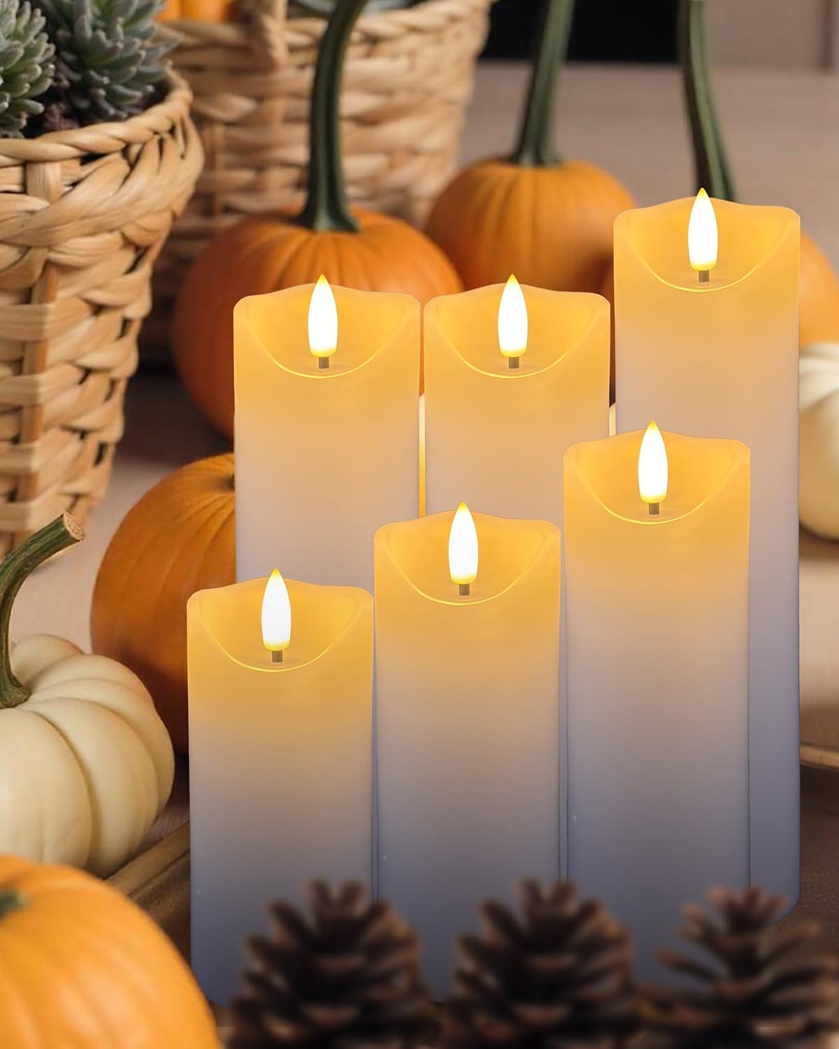 Gmnee 3"x4" Flickering Flameless Candles with Remote Timer, Real Wax, Ivory Pillar Candles, Set of 3 Fake LED Battery Operated Candles for Home, Fireplace, Centerpiece, Rustic and Farmhouse Decor