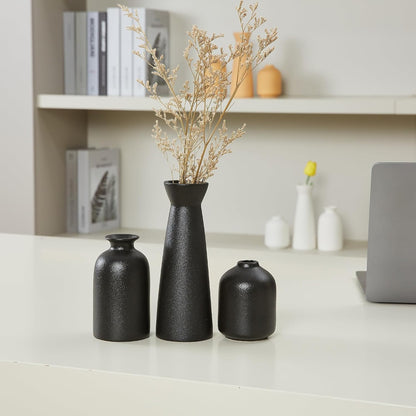Ceramic Vase,Small Vases for Decor,Set 3 Modern Boho Vases for Flower Pampas,Fit for Living Room Desk Shelf Decor (Beige)