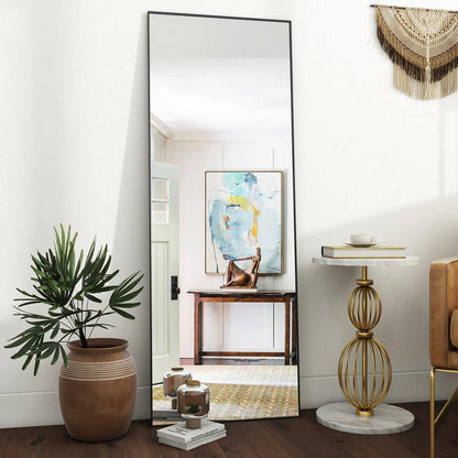 VooBang Mirror Full Length - 21" x 57" Floor Mirror with Stand, Aluminum Alloy Frame Full Body Mirror, Standing Hanging or Leaning Against Wall for Bedroom and Living Room, Black