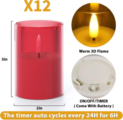 VIODAIM 12Pack Flickering Flameless LED Candles with Remote & Timer, Battery Powered - Small Pillar & Votive, Clear (2"X3")