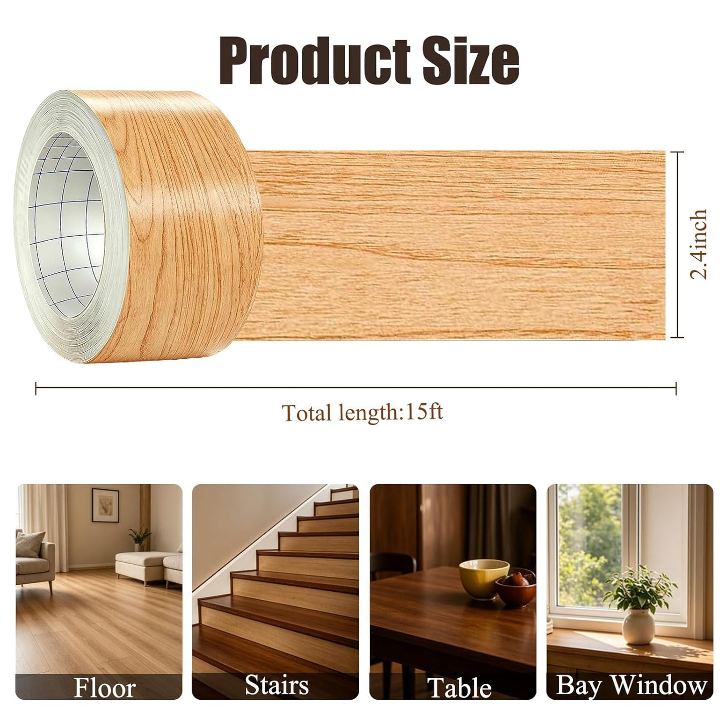 GSCIT Club Wood Grain Repair Tape, 2.4 inch X 15ft Self Adhesive Maple Grain Repair Patch for Tables, Chairs, Baseboards, Doors, Windows, Floors, Handicraft DIY. - Colors B