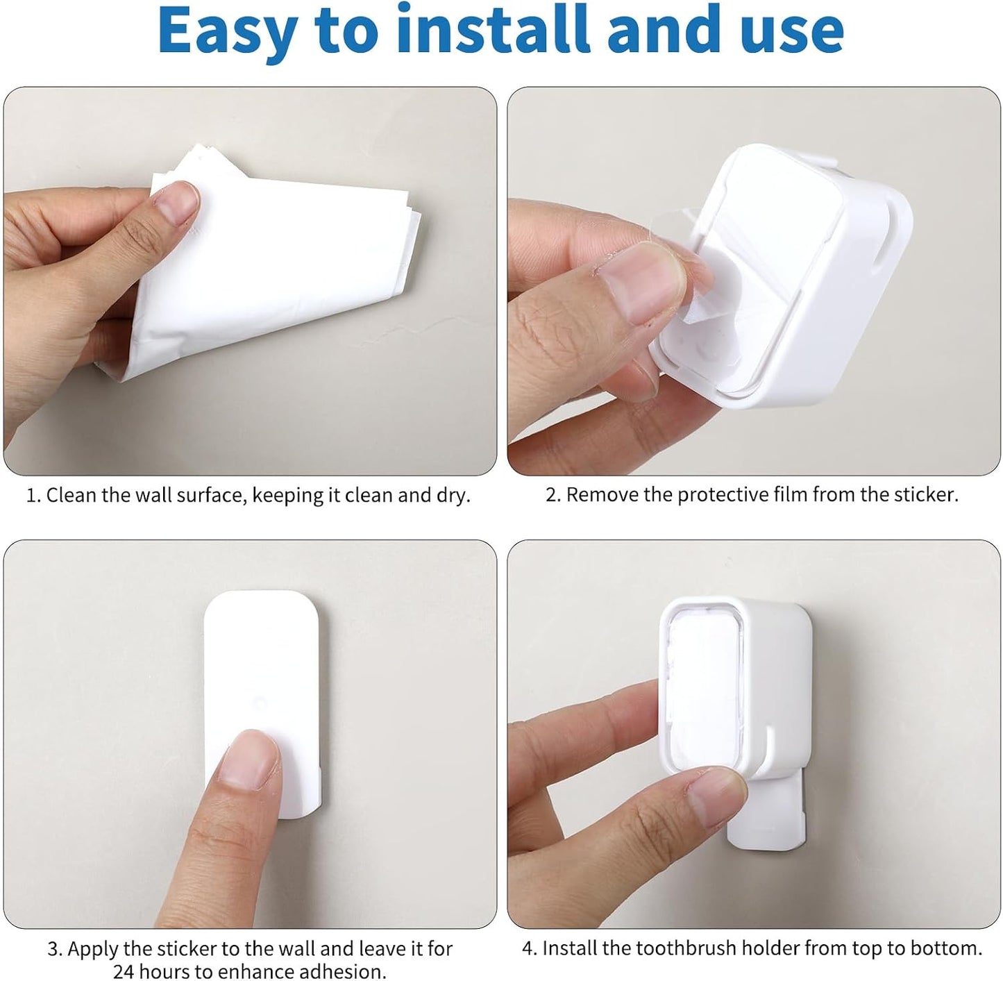 2 PCS Wall Mounted Toothbrush Holders Single Slot Toothbrush Holders with Cover for Shower Electric Toothbrushes Home Travel Storage (White)