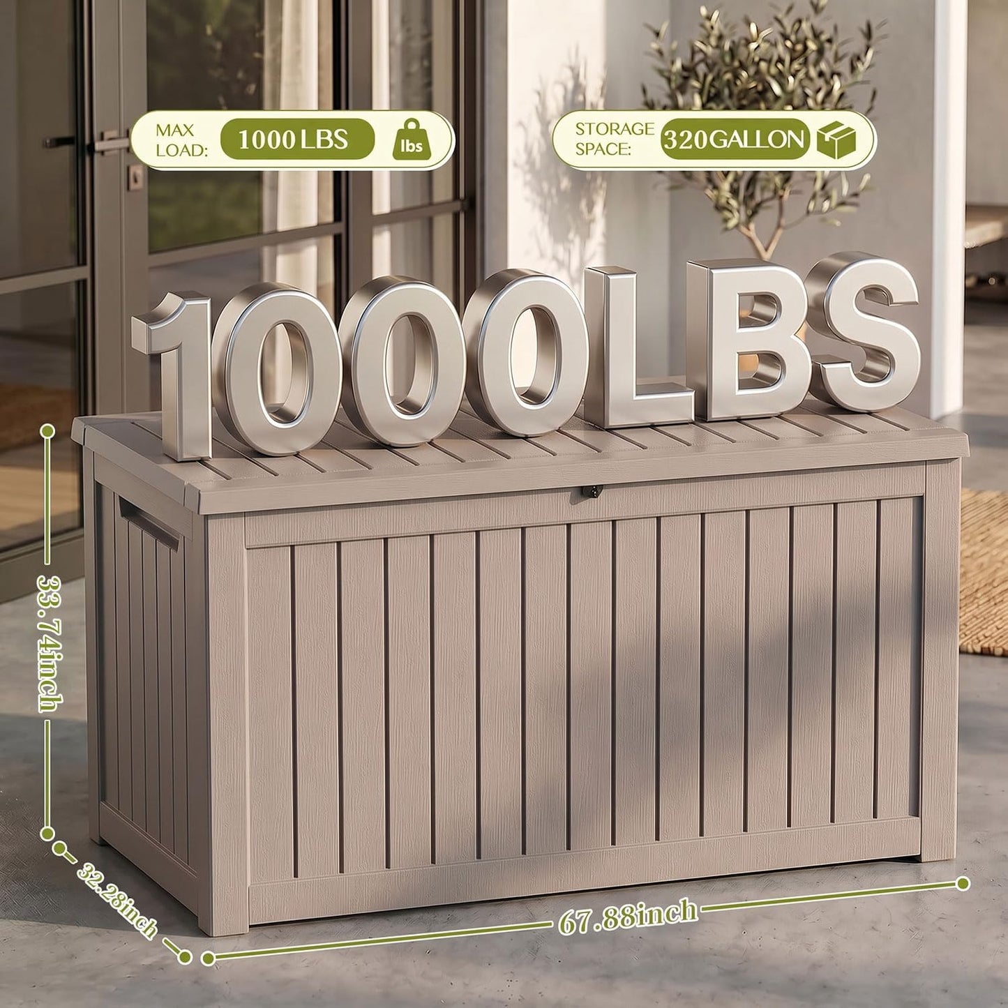 Waterproof Outdoor Storage Box Outside Deck Box Lockable Resin Bench UV Resistant Furniture Cushion Pool Tool Float Bin Patio Garden Porch (Black, 120 Gallon)