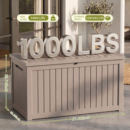 Waterproof Outdoor Storage Box Outside Deck Box Lockable Resin Bench UV Resistant Furniture Cushion Pool Tool Float Bin Patio Garden Porch (Black, 120 Gallon)