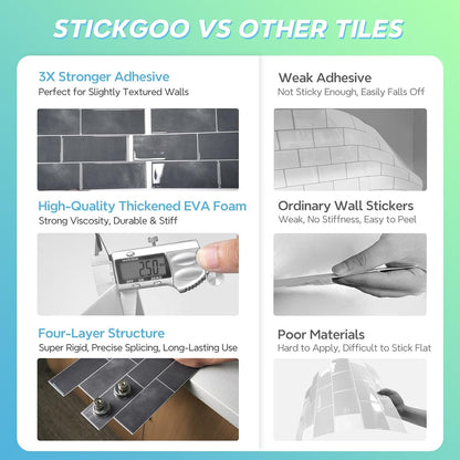STICKGOO 10 Sheets Subway Tile Peel and Stick Backsplash, Extra Thick 3D Wall Tiles with Commercial-Grade Adhesive for Kitchen, Bathroom, Laundry Room,11.56"x8.38"(White)