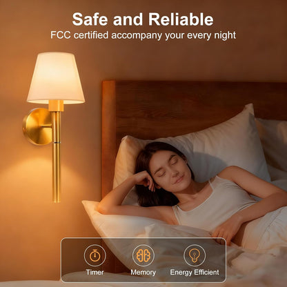 Battery Operated Wall Sconce Set of Two, 5200mAh Magnetic-Handle Rechargeable Sconces Wall Decor with Remote, Gold Wireless Wall Lights Lamp for Bedroom Living Room Home Decor(1 Spare Bulb)