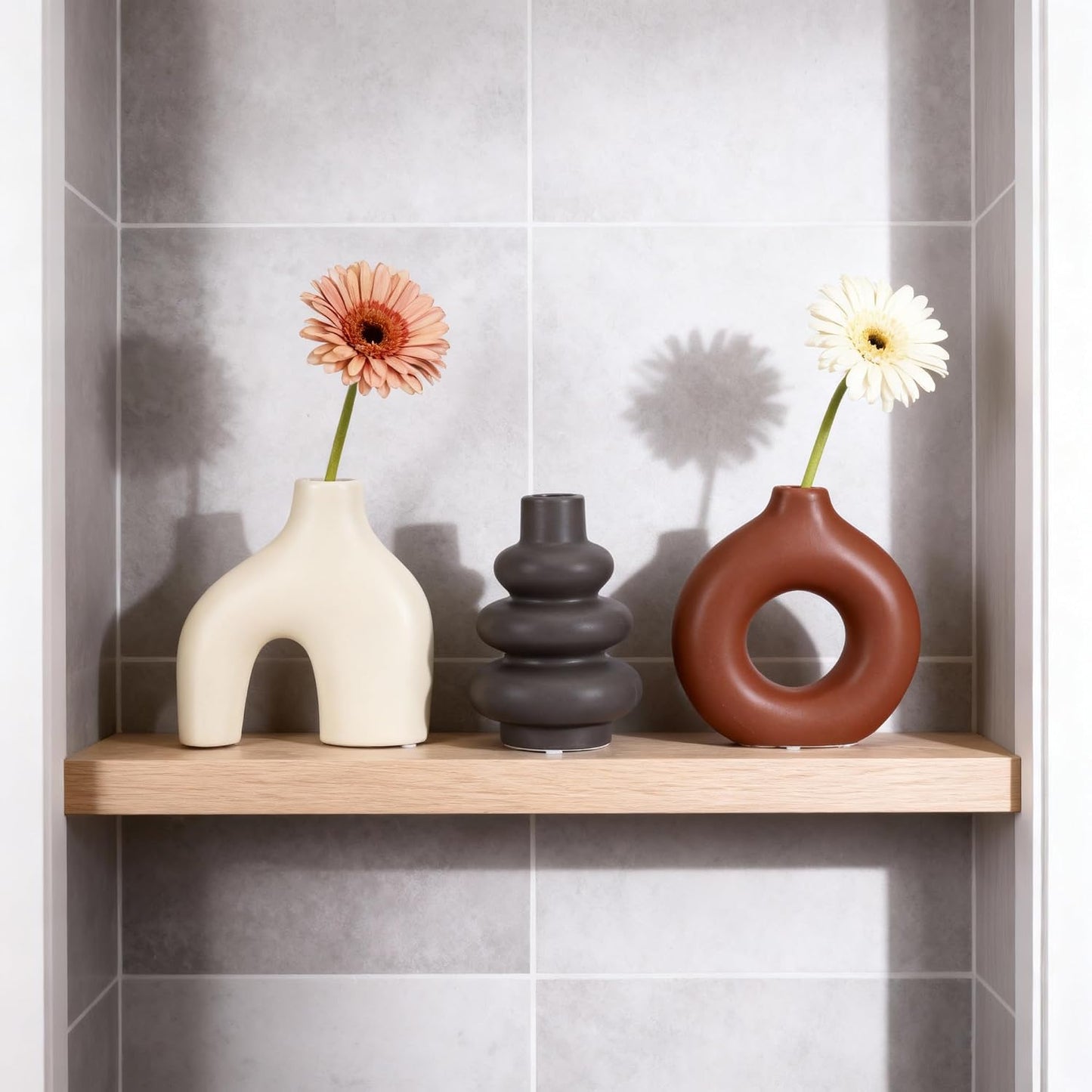 Ceramic 3 Pcs Vase Set,Modern Home Decor Table Centerpiece,Minimalist Nordic Vases, Wedding, Living Room, Bookshelf, Office, Modern Home, Entryway Boho Decor (D)