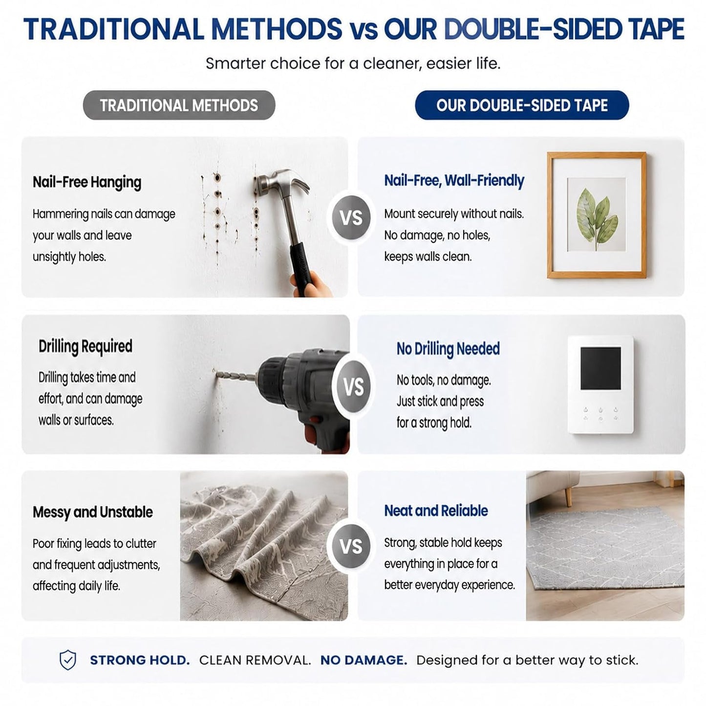 YANXI Double Sided Tape Heavy Duty, Nano Reusable, Removable, Washable Double Stick Tape for Wall