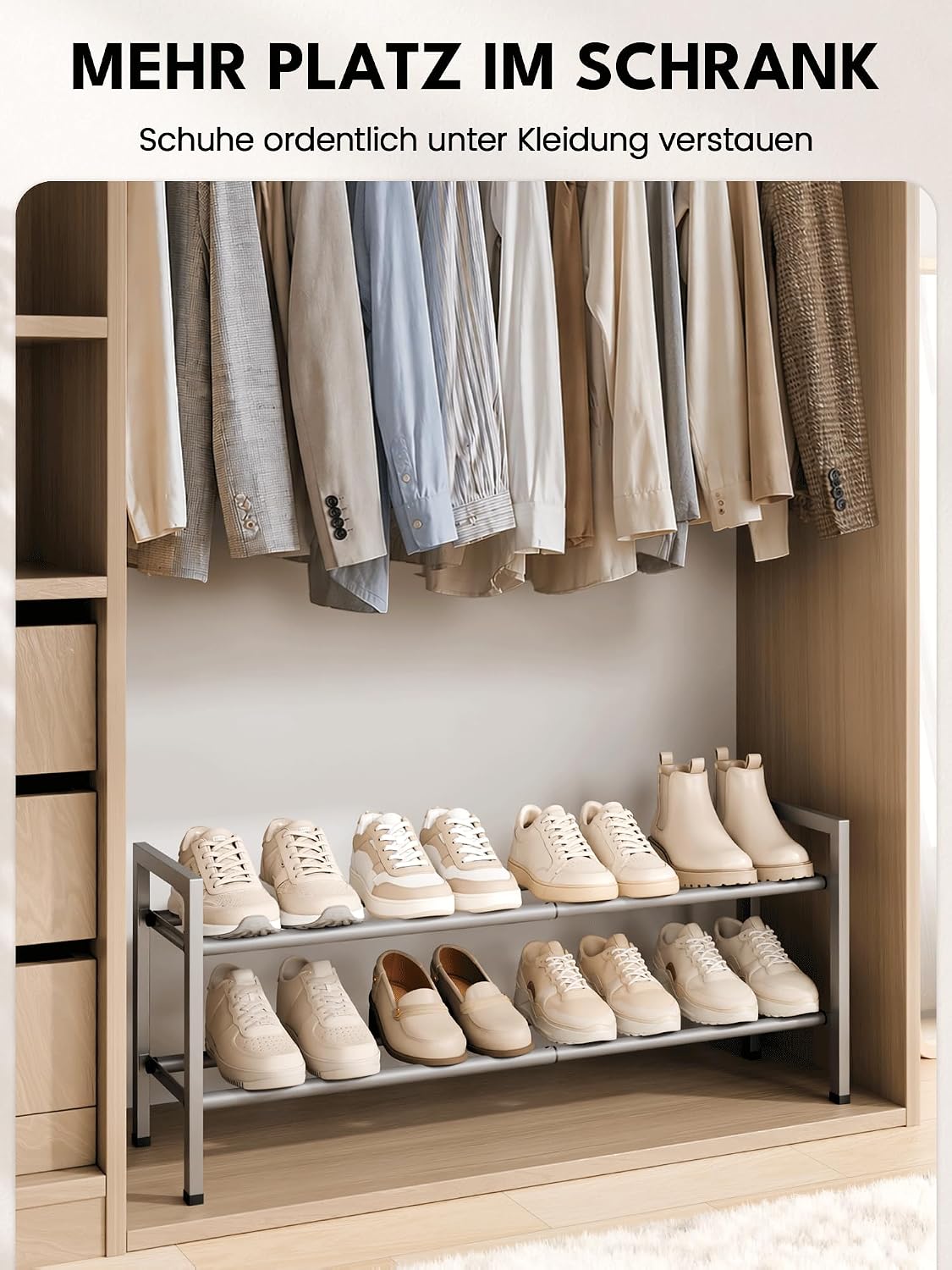Bumusty 3-Tier Expandable Shoe Rack for Closet, 18“-33” Adjustable Shoe Rack for Small Space, Small Shoe Organizer for Front Door, Sturdy Metal, Black