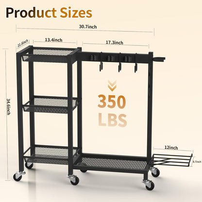 Broom Holder with Cleaning Supplies Organizer Load 160 LBS Cleaning Cart with Wheels Broom Closet Storage with 6 Mop Hanger Grippers, 3 Double-Hooks, Vacuum Stand for Laundry Garage Organization