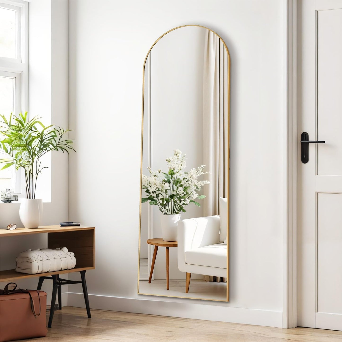 Arched Mirror Full Length, Upgraded 16"x59" Body Wall Mirrors with Shatter-Proof Glass, Floor Standing, Hanging or Leaning, Tall Arch Mirror with Stand Aluminum Alloy Frame for Bedroom, Black