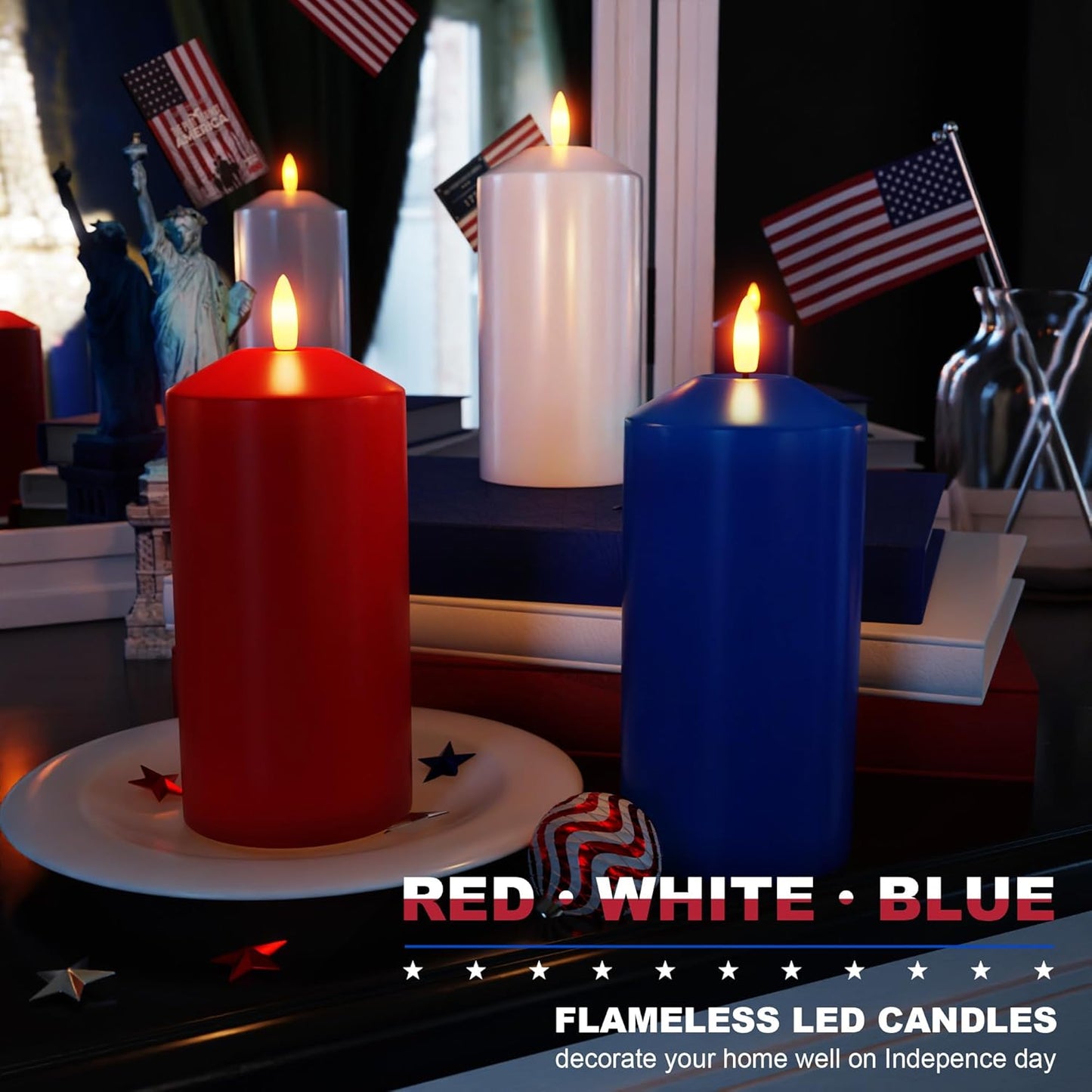 White Flameless Pillar Candles, Battery Operated Wax Candles with Remote, Flat Top Flickering Flameless Candles, LED Candle for Home, Wedding, Party Decor, Set of 3, Φ 3" H 4" 5" 6"
