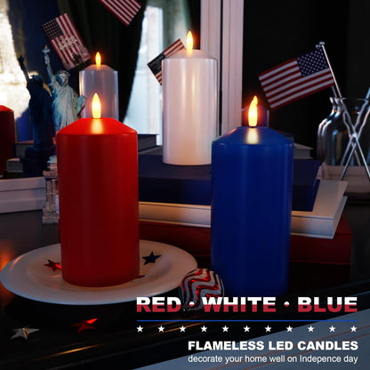 White Flameless Pillar Candles, Battery Operated Wax Candles with Remote, Flat Top Flickering Flameless Candles, LED Candle for Home, Wedding, Party Decor, Set of 3, Φ 3" H 4" 5" 6"