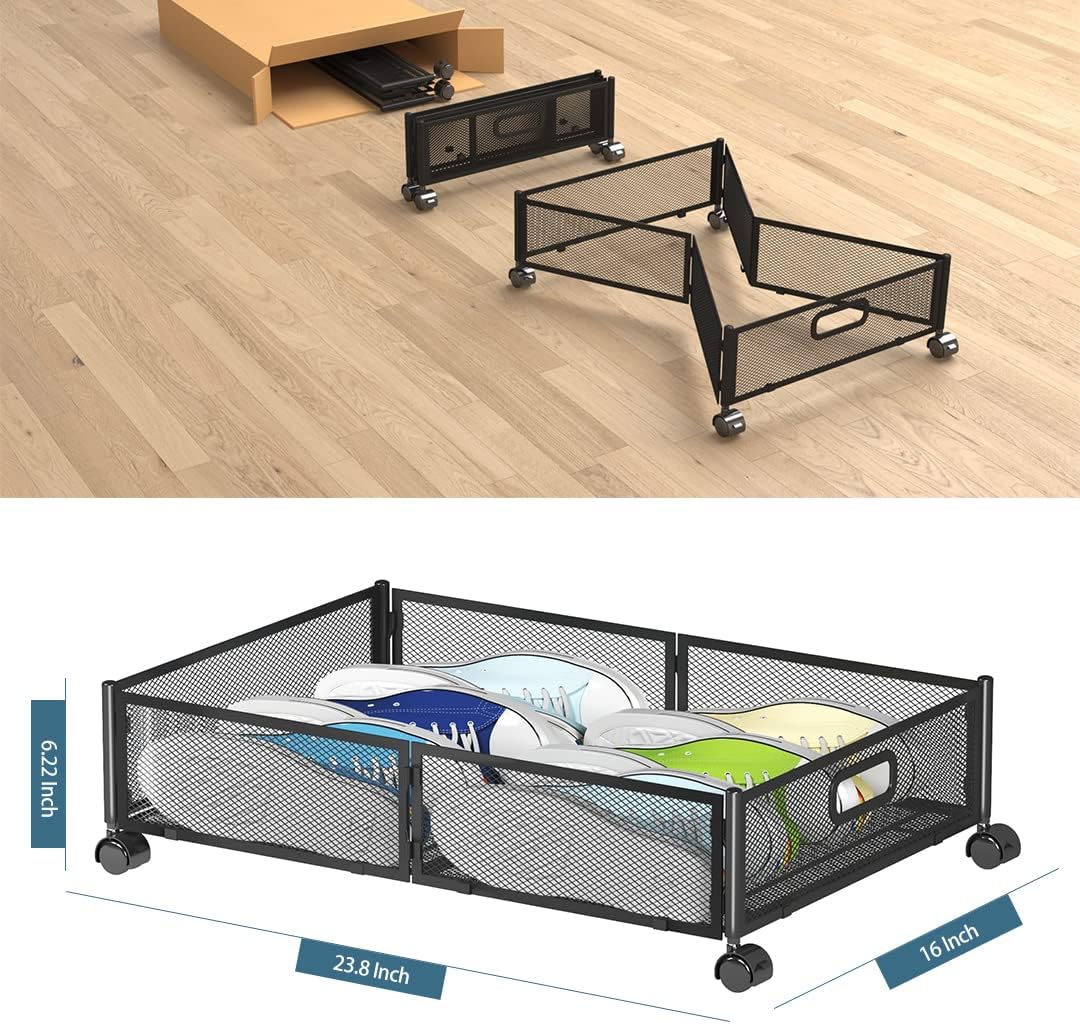 Under Bed Storage Containers, Under Bed Shoe Storage With Wheels, Foldable Bedroom Storage Organization with Handles, Under Bed Storage Bins Drawer For Clothes, Blankets And Shoes, Bedding