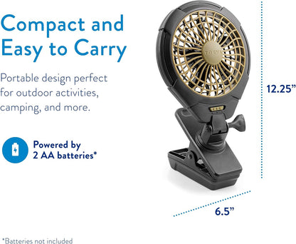 Treva 5 Inch Battery Powered Clip Slim and Portable Cooling Fan with Clamp for Travel, Outdoor,Camping, Car, Office Desk, Baby Stroller - Multi-Directional Rotating and Adjustable Head, Khaki (FC05005)