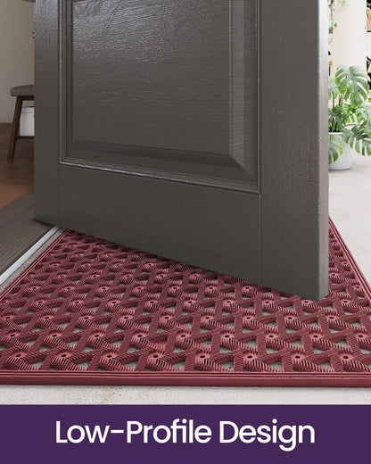 DEXI Front Door Mat Outside Entrance Rubber 19x30, Welcome Floor Doormat Heavy Duty Non Slip, Dirt Trapper Waterproof Exterior Entry Mats All Weather for Patio Entryway Drainage, Black