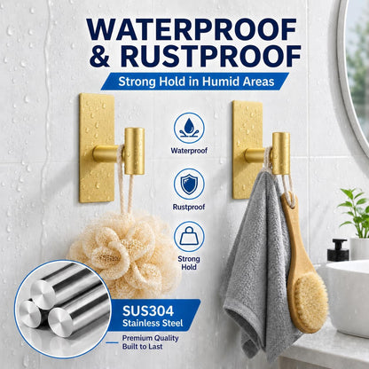 Removable Towel Hooks for Bathrooms, Heavy Duty Adhesive Hooks for Walls No Damage, Black Home Storage Hooks for Inside Shower, Sticky Hooks for Hanging Robe Coat Loofah Clothes Kitchen, 14Pcs Sus304