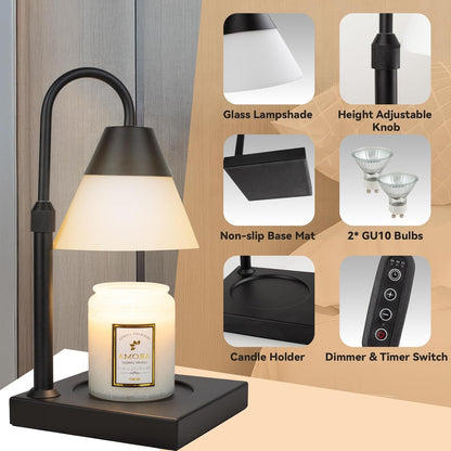 LALISU Candle Warmer Lamp, Stepless Dimming Candle Warmer Lamp with Timer & Dimmer Height Adjustable Compatible with Jars Scented Wax for Home Decor (Metal Base-Black)