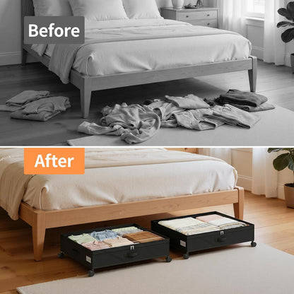 Yecaye 80L Under Bed Storage with Wheels, 2 Pack Under Bed Storage Containers with Lids for Clothes, Shoes and Blankets, Metal Rolling Underbed Storage Drawers for Bedrooms and Dorms, Grey