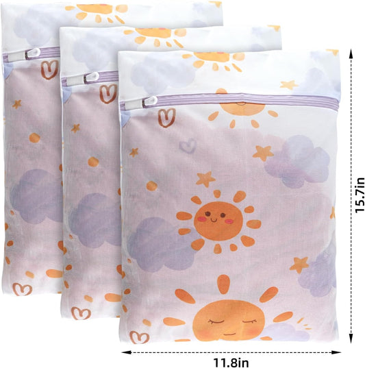 3Pcs Durable Mesh Laundry Bag, Durable Laundry Bags with Premium Zipper (Sunny)
