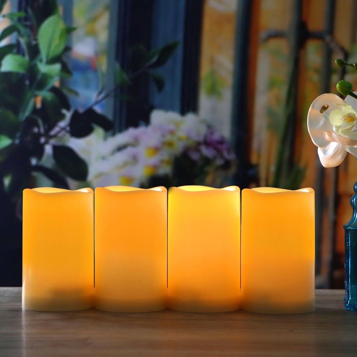 CANDLE CHOICE Waterproof Outdoor Battery Operated Flameless Candles with Remote Timer Plastic Flickering Fake Electric LED Pillars for Lantern Garden Wedding Christmas Decorations 3x4 Inches 3 PCS