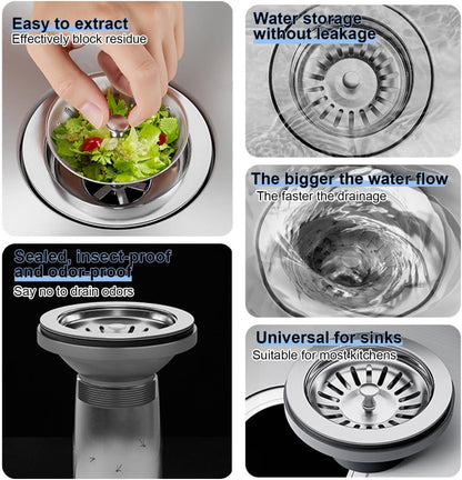 2pcs Kitchen Sink Drain Basket, 3 1/4 '' 304 Stainless Steel Drainage Filtration Basket with Handle for Kitchen Sink Strainer Replacement