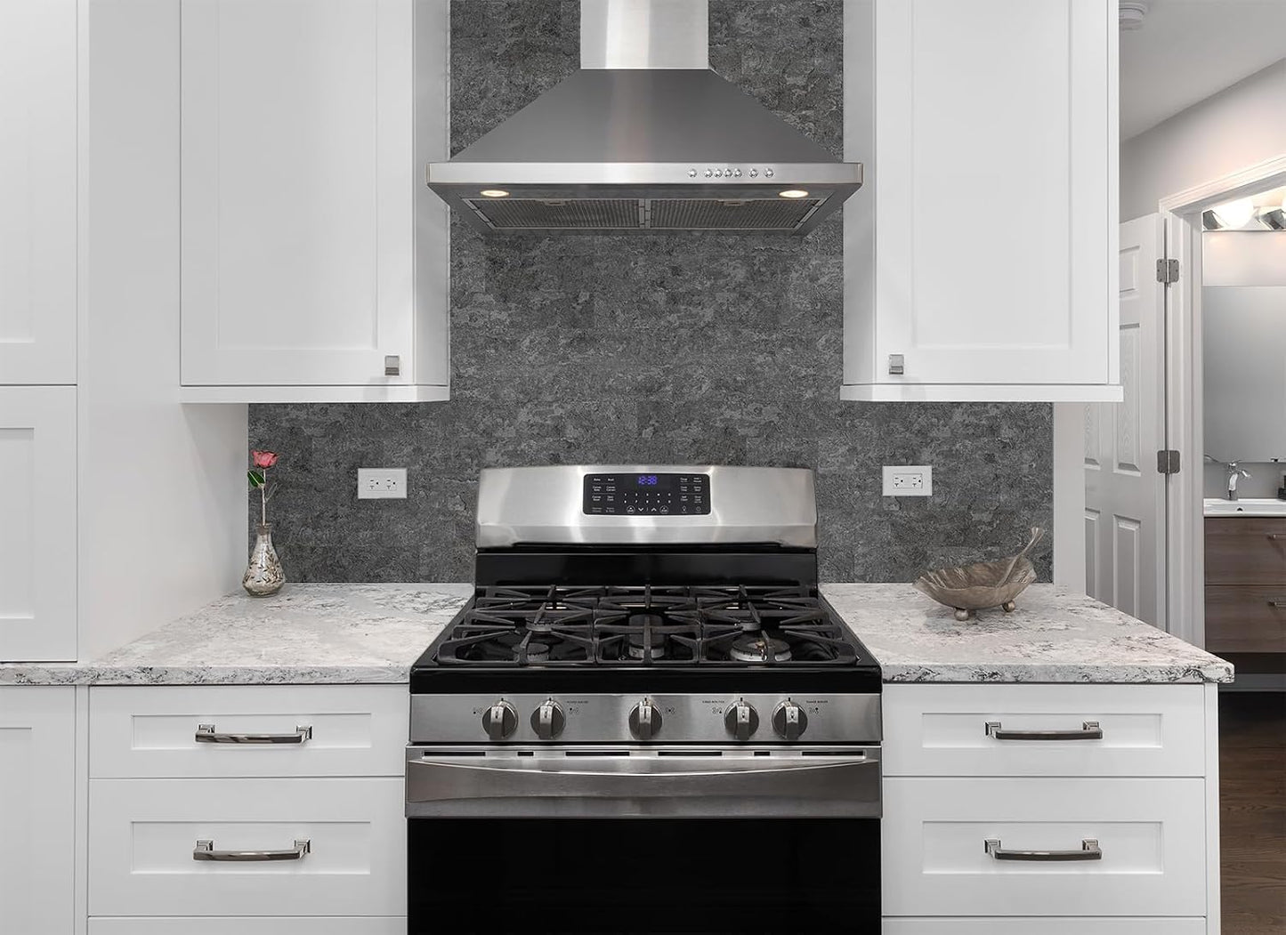 StyloVue 100 Pieces Peel and Stick Backsplash for Kitchen, 3" x 6" PVC Subway Tile, Glossy White with Dark Gray Grout, Self Adhesive Stick on Wall Tiles for Kitchen, Bathroom, Fireplace, RV