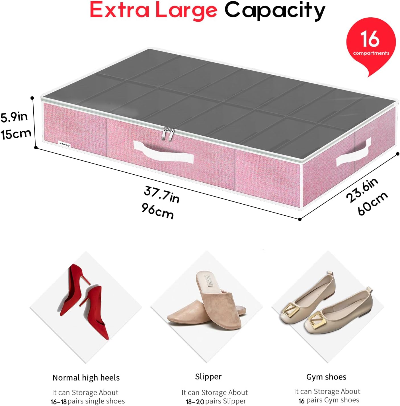 Onlyeasy Sturdy Under Bed Shoe Storage Organizer, Set of 2, Fit 12 to 24 Pairs, Underbed Shoes Closet Storage Solution with Clear Window, Breathable, L29.3 x W23.6 x H5.9, Linen-like Black, MXAUBSB2P