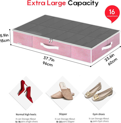Onlyeasy Sturdy Under Bed Shoe Storage Organizer, Set of 2, Fit 12 to 24 Pairs, Underbed Shoes Closet Storage Solution with Clear Window, Breathable, L29.3 x W23.6 x H5.9, Linen-like Black, MXAUBSB2P