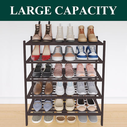 Smiry Bamboo Shoe Rack, 3 Tier Free Standing Wooden Shoe Organizer, Stackable Wood Shoe Storage Shelf for Closet, Entryway, 5 Horizontal Slats, 26.8"x11"x18.3", Natural