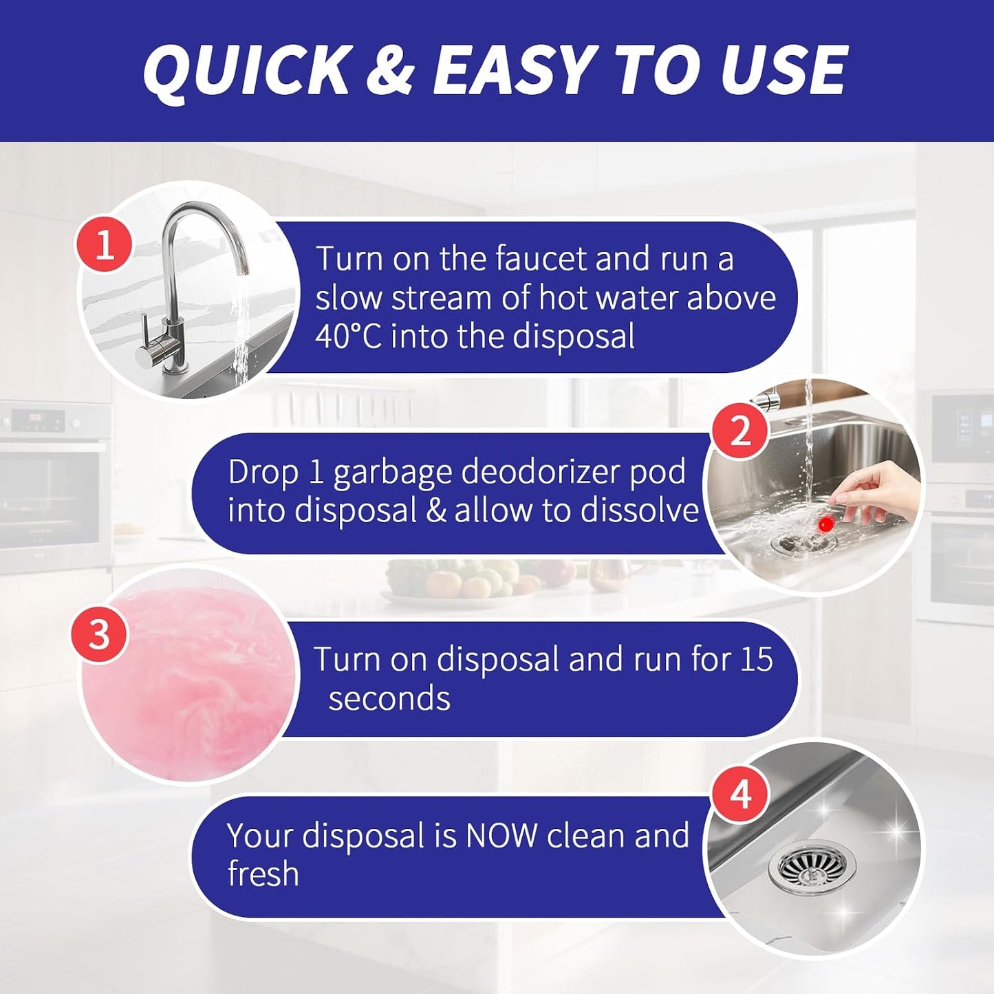50 Count Garbage Disposal Cleaner and Deodorizer – Sink Odor Eliminator, New Powerful XL Sink Drain Freshener Pods | Dissolves Grease, Eliminates Odors, Lemon Zest Scent
