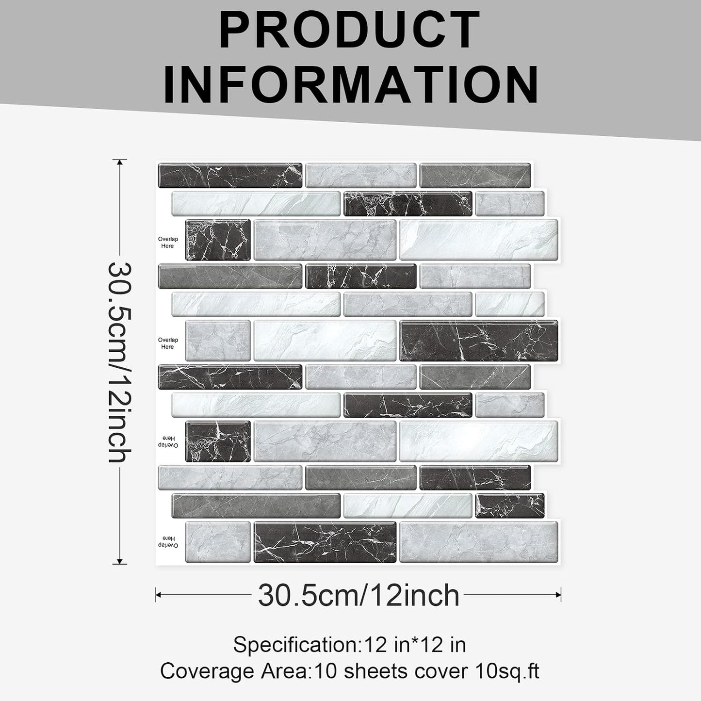 10 Sheets Peel and Stick Backsplash, Peel and Stick Tiles, Marble Look Wall Tiles Backsplash for Kitchen and Bathroom, Livingroom, 12”x12”,Blue&Grey