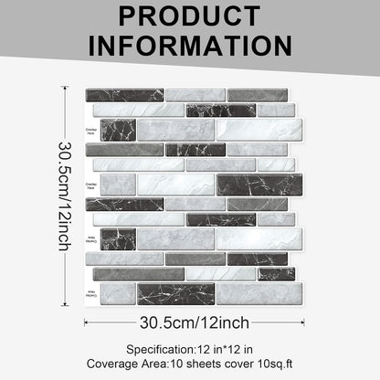 10 Sheets Peel and Stick Backsplash, Peel and Stick Tiles, Marble Look Wall Tiles Backsplash for Kitchen and Bathroom, Livingroom, 12”x12”,Blue&Grey