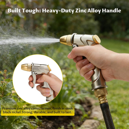 Lichamp Heavy Duty Garden Hose Nozzle Sprayer, Solid Metal High Pressure Water Nozzle with Adjustable Spray Patterns for Watering Plants, Lawns, Car Washing, Patio Cleaning, and Pet Care